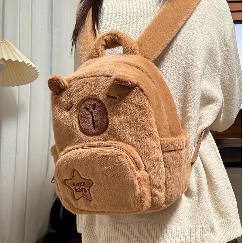 Product Introduction of New Capybara Plush Capybara Backpack Cute Versatile Furry Bag Female Cartoon Small Backpack 11