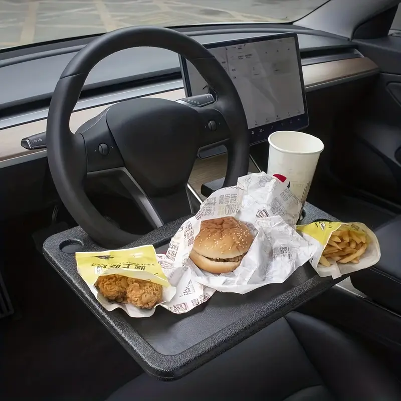 PP Material Multifunctional Steering Wheel Tray - Laptop and Writing Desk with Cup Holder for Car 3