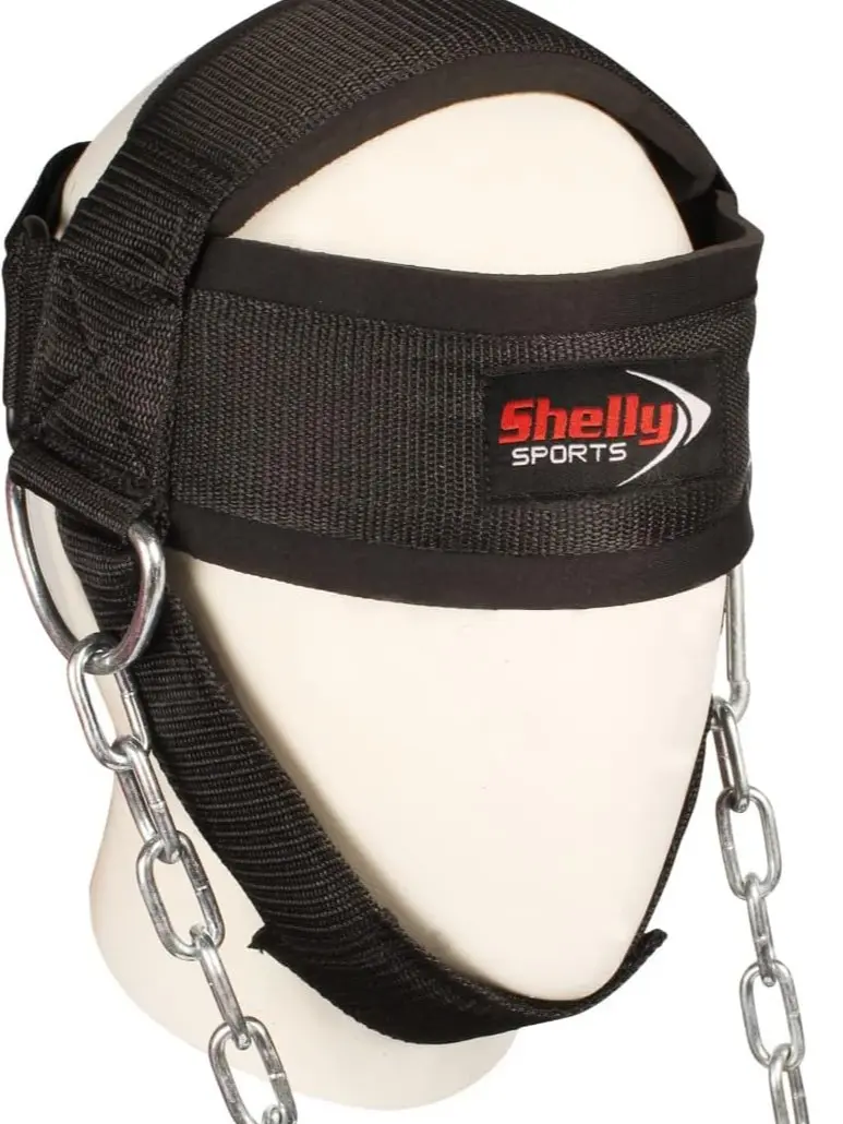 SHELLY Neck Harness for Weight Training Premium Neck Workout Builder Neck Exerciser Head Harness Injury Recovery with Adjustable Long Steel Chain and Strap Improve Muscle Strength