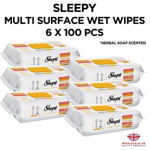 Sleepy - Multi Surface Cleaning Wipes, Campaign, Herbal Soap Scented 6 Packs x 100pcs Disposable