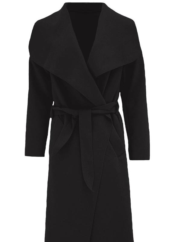 Womens Long Waterfall Italian Duster Coat  Belted Trench Jacket Winter Cardigan Size 8-22. Fit Womenswear Black Comfy Lightweight Long Sleeves Party Tops celebrity style winter Ladies Underwear Lady Outerwear Comfort Longsleeves Minimalist 1