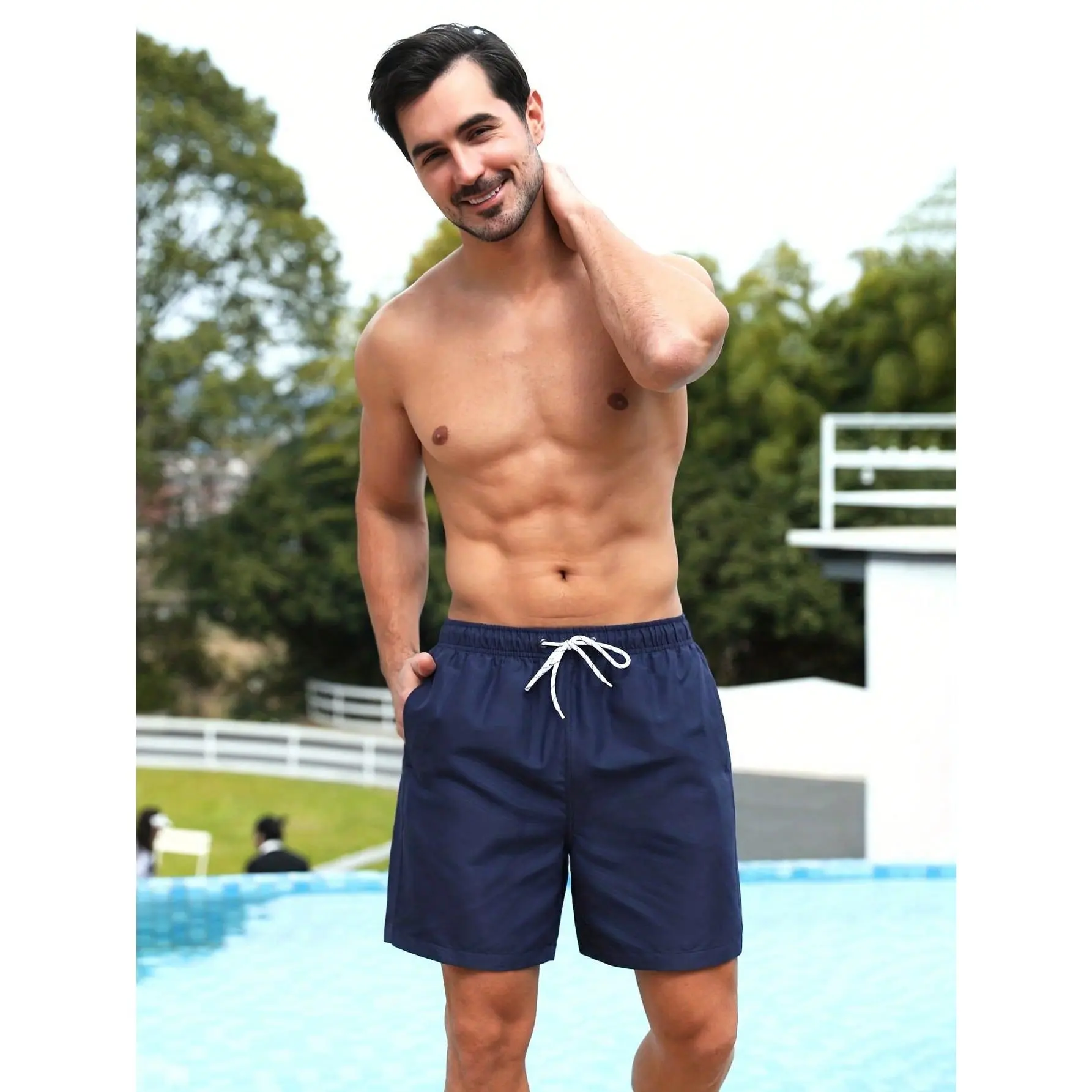 Manfinity VDAYZ Men Solid Drawstring Waist Swim Trunks
