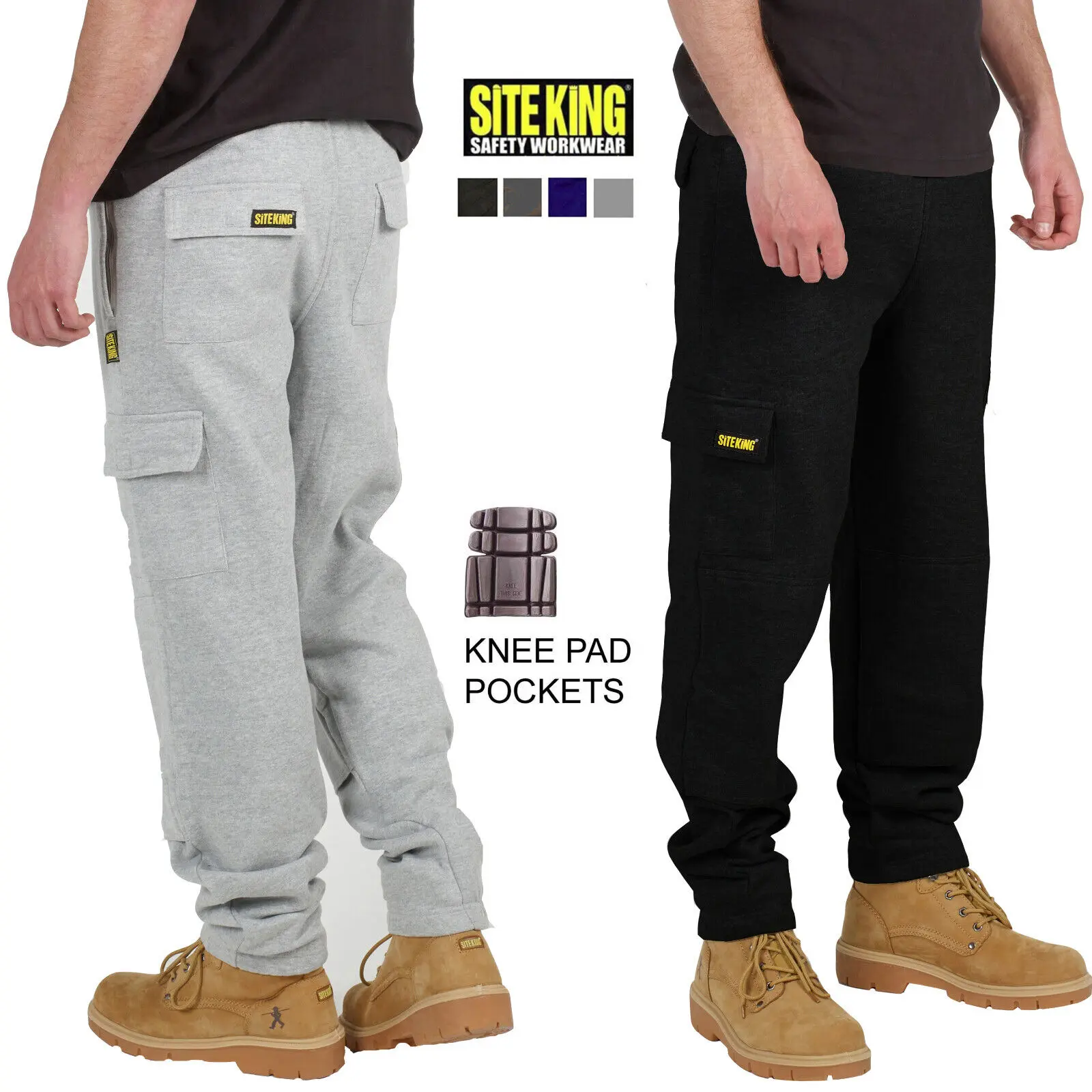 SITE KING Cargo Combat Work Tracksuit Jogging Bottoms with Knee Pad Pockets