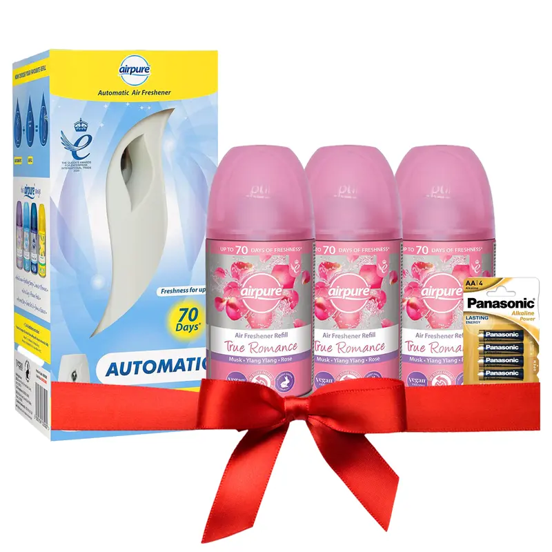 AirPure Automatic Air Freshener Kit with 3 Refills, Machine, Extra Battery, Vegan Friendly- Household Appliance Pack Set 0