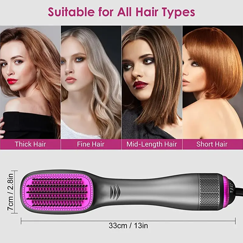 3 in 1 Hair Dryer Brush & Straightener Brush, Professional 1200W Powerful Ceramic Tourmaline Ionic Hot Air Brush, 3 Heat/2 Speed Settings One Step Hair Dryer and Styler for All Hair Comfort Smooth Hair Brush Case Handle Case Handle Smoothing 7