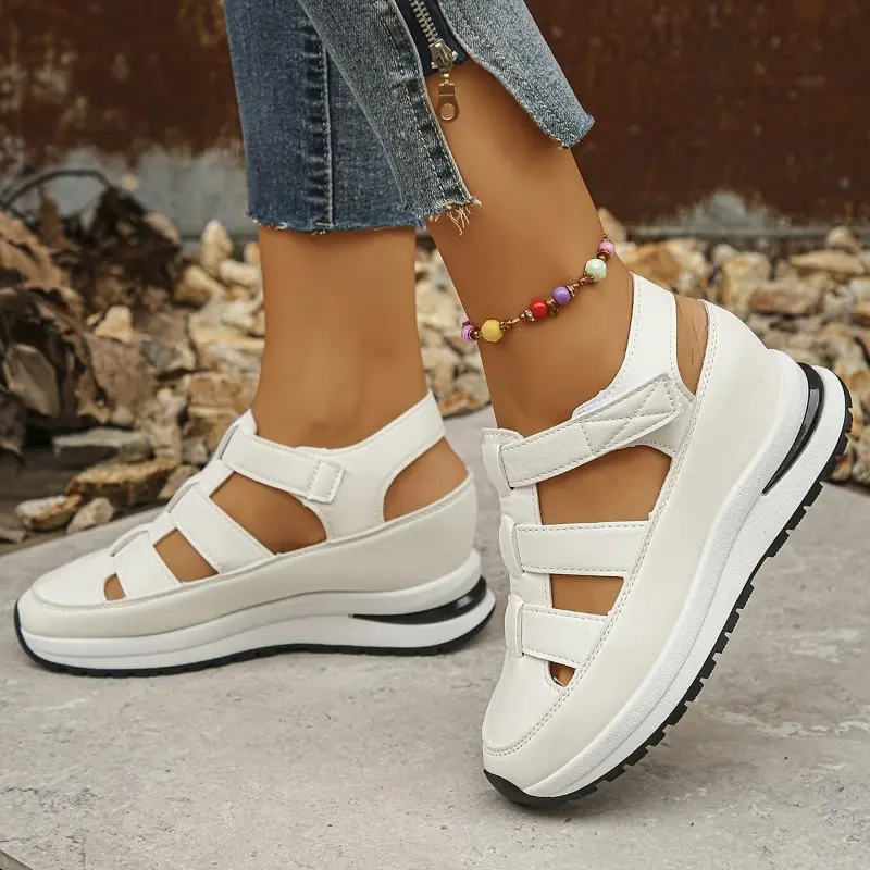 Women's Fashionable Velcro Fastening Wedge Sneakers, Casual Comfortable Soft Sole Sandals for Summer, Lightweight Breathable Shoes for Daily Wear Footwear Girl 8