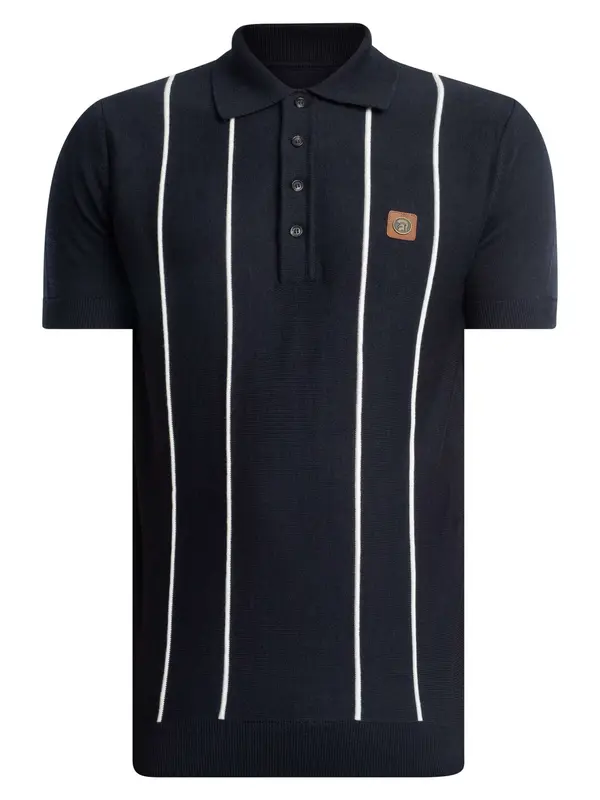 Trojan Raised Stripe Fine Gauge Knitted Polo Shirt - Navy 4