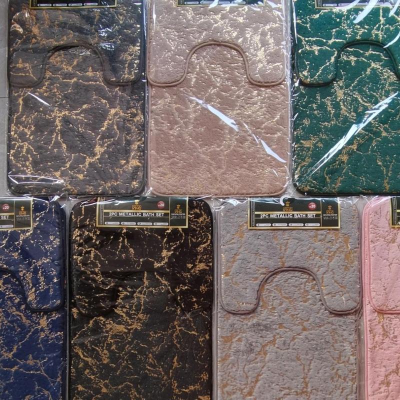 STUNNING LUXURY NON SLIP WATER RESISTANT 2 PIECE MARBLE EFFECT BATH MAT SET 50×80cm mat and toilet cover 7
