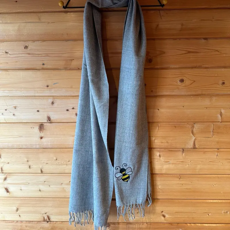 Embroidered grey bee scarf, gift for her. scarfs 3