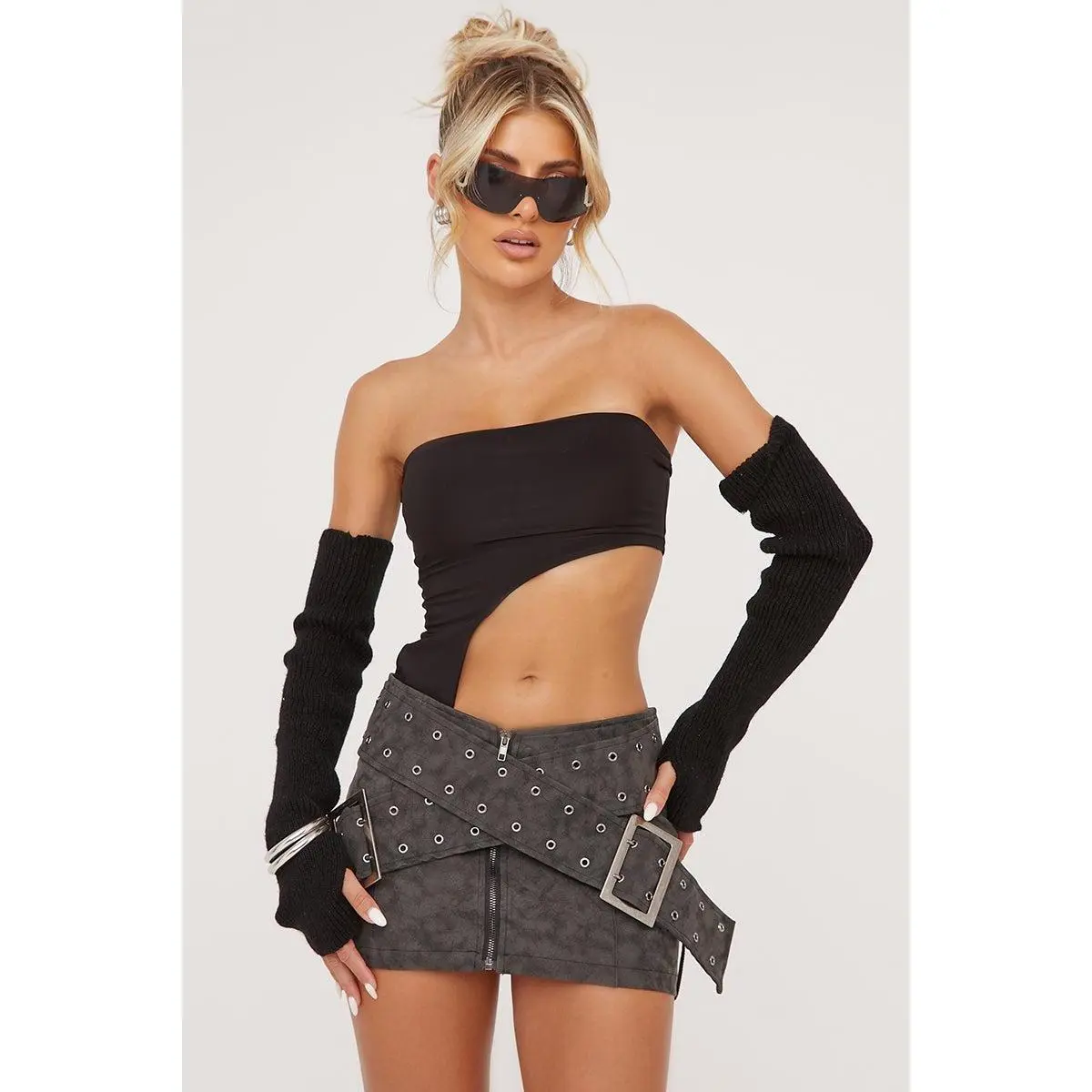 Demelza Womenswear Rebellious Fashion Faux Leather Buckle Mini Skirt