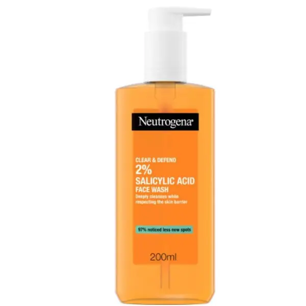 Neutrogena Clear & Defend Face Wash (1x 200ml), Oil-Free Facial Cleanser for Spot-Prone Skin, Facial Wash with Purifying 2% Salicylic Acid to Help Prevent Breakouts for Smoother, Clearer Skin Skincare Cleansing Skin Repair Comfort Facial Cleansing Pack