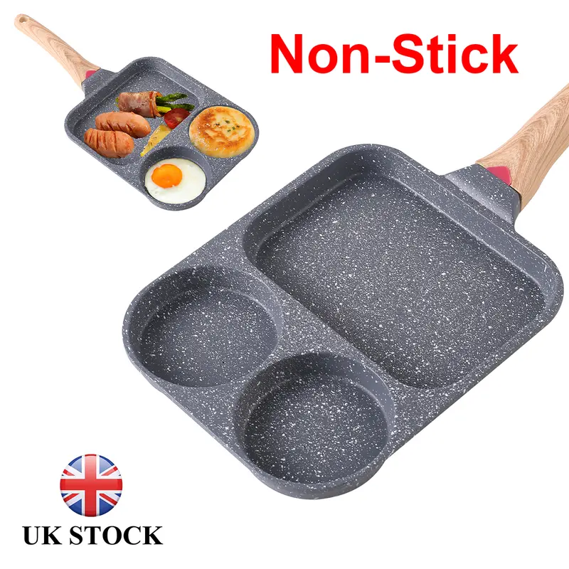 UK 3 in 1 Egg Frying Pan Nonstick Household Steak Frying Pan, Multifunctional Breakfast Pan Burger Pan, Non-stick Multi-purpose Omelette pan, Fried Egg Pan, Pancake Pan for Induction Cooker, Gas Stove, Electric Ceramic Stove 0