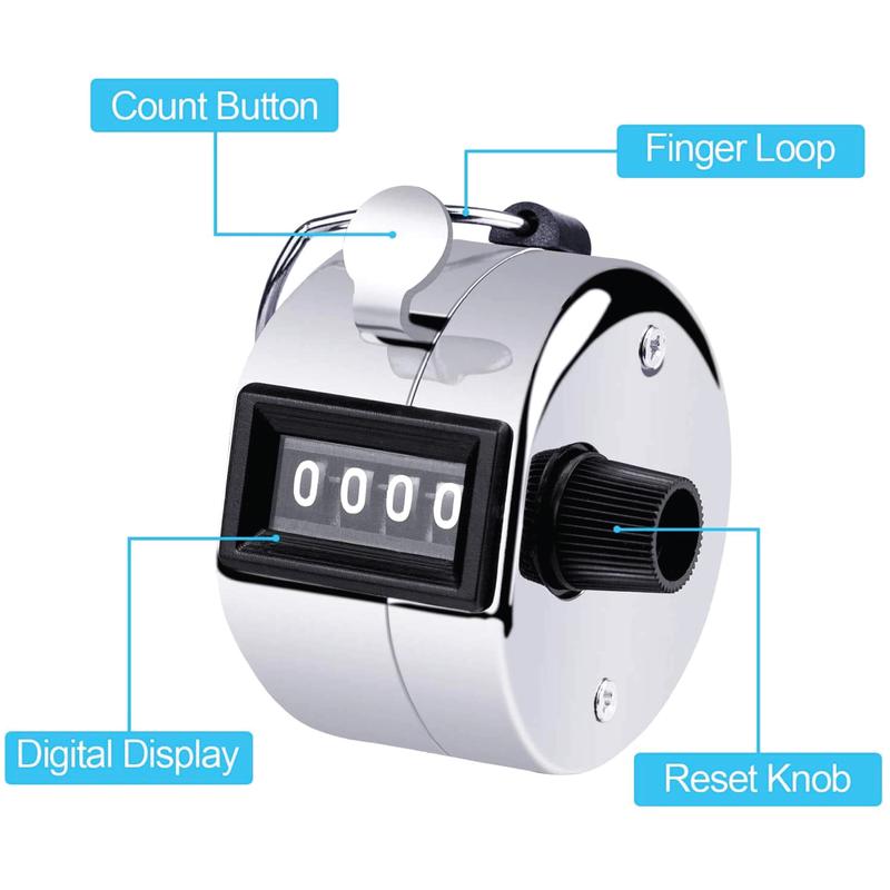 Hand Tally Counter with Metal Finger Ring Hoop Holder, 4-Digit Lap Trackers Counter Manual Clicker for Golf, Sport Stadium Coach Referees, Knitting, School Event 3