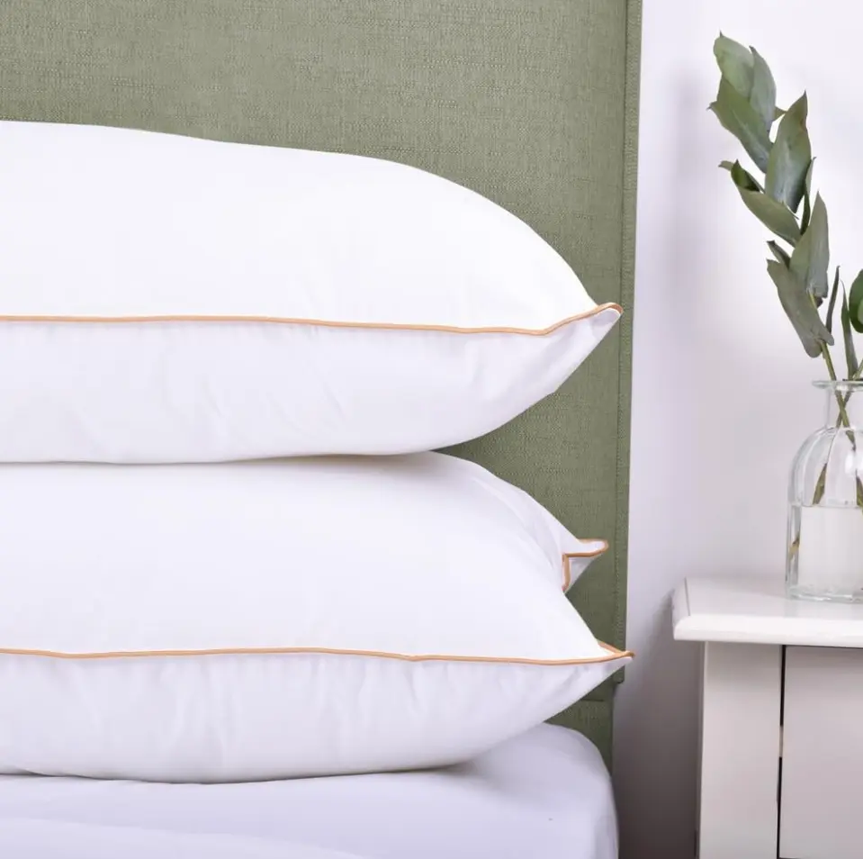 Egyptian cotton 200tc Soft Hotel  Pillows with Hollowfibre Filling gold piped supreme quality, 1pc