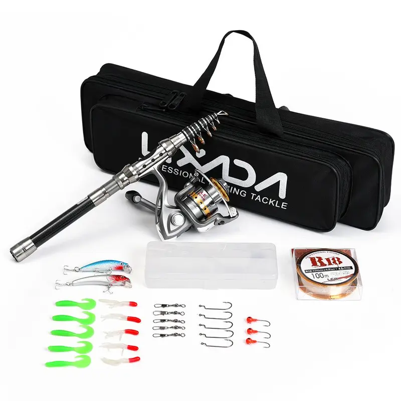 Telescopic Fishing Rod and Reel Combo – Full Kit with Spinning Reel, Gear Organizer, 100M Fishing Line, Lures, and Hooks 0