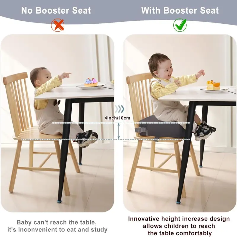 Toddler Booster Seat for Dining Chair, 10cm PU Washable Baby Booster Seat for Dining Table, Table Booster Seat for Toddler with 2 Adjustable Straps, Portable Travel Booster Cushion(Grey) 1