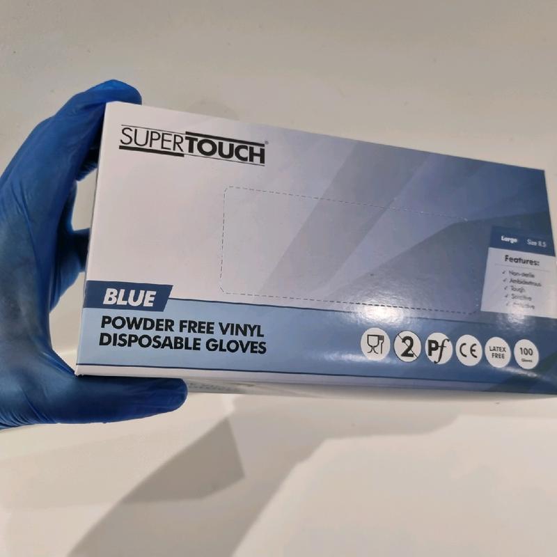 Supertouch 100 Blue Vinyl Disposable Gloves Sizes S/M/L/XL Available Powderfree Foodsafe Cleaning  Latex Free 6