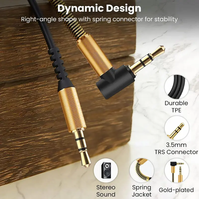 ULTRICS AUX Cable, 3.5mm Right Angle Gold Plated Jack Audio Cable, Male to Male Auxiliary Cord Home Car Stereo Lead Compatible with Headphone MP3 Speaker iPhone iPad Smartphone Tablet PC Laptop 1