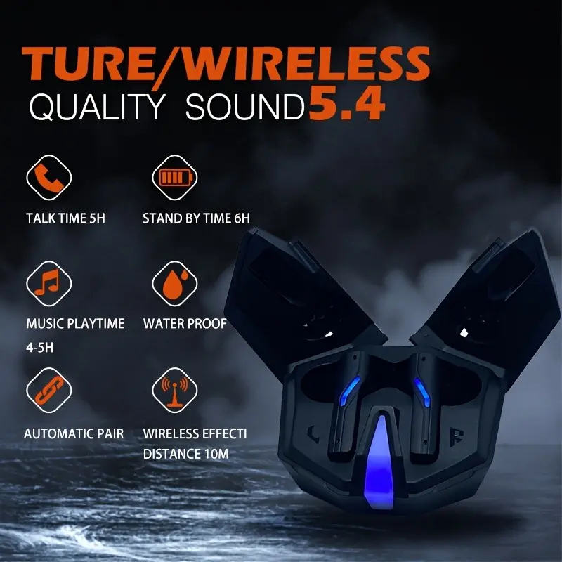 1 Pair Wireless In-Ear Headphones with Active Noise Cancellation, Touch Control, Type-C Charging, 300mAh Rechargeable Battery, Non-Waterproof, Emergency Light, Compatible with Music Apps & Games - Mirror Headphones 8