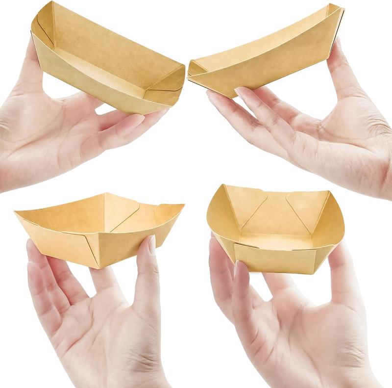 50 X Small Kraft Paper Food Trays | Brown Cardboard Serving Plates Recycled Takeaway Boxes | Disposable Containers Holder Baskets for Chips Burger BBQ Birthday Party Camping Set 2