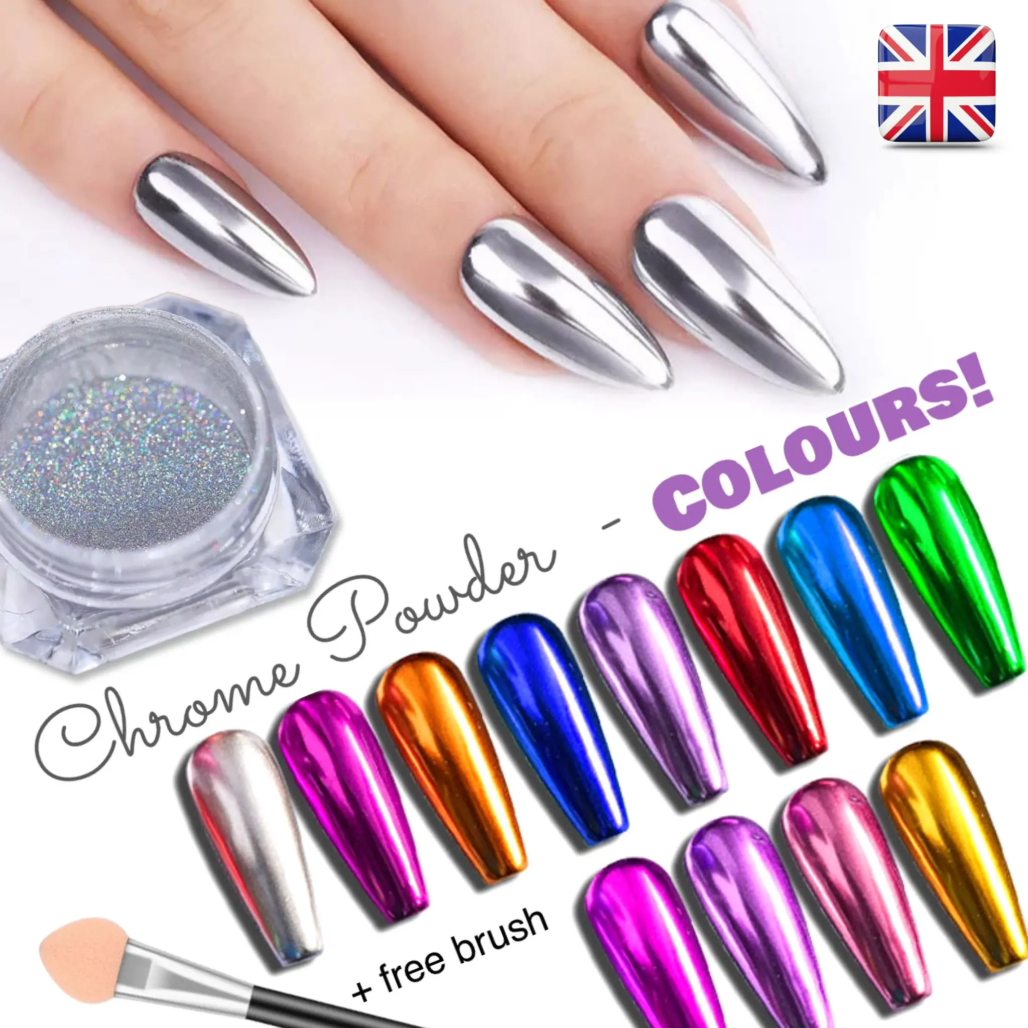 Mirror Chrome Nail Powder Unicorn Holographic Effect Colours Available Nails Decoration High Gloss Shiny Manicure Nail Art Nail Care