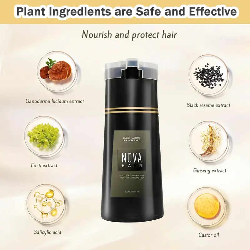 Hair Dye Shampoo,Nova Hair Instant Dye Shampoo,Nova Hair Dye Shampoo 3 in 1, for Men &amp; Women (Light Brown) 2