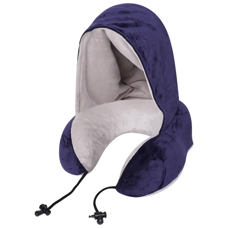 Sam Caan Travel Pillow for Airplane Hooded Neck Pillow Comfortable Memory Foam Lightweight Soft Neck Cushion with Hood for Head and Neck Support for Adults with Carry Bag 2