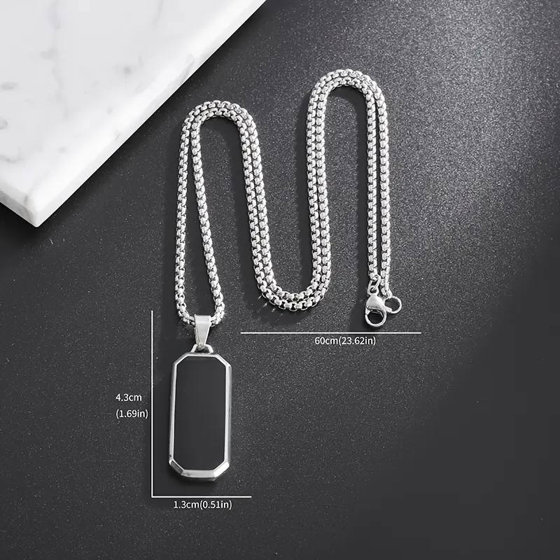 1pc New Fashion Simple Stainless Steel Black Glossy Pendant Necklace Men And Women Casual Party Jewelry 5