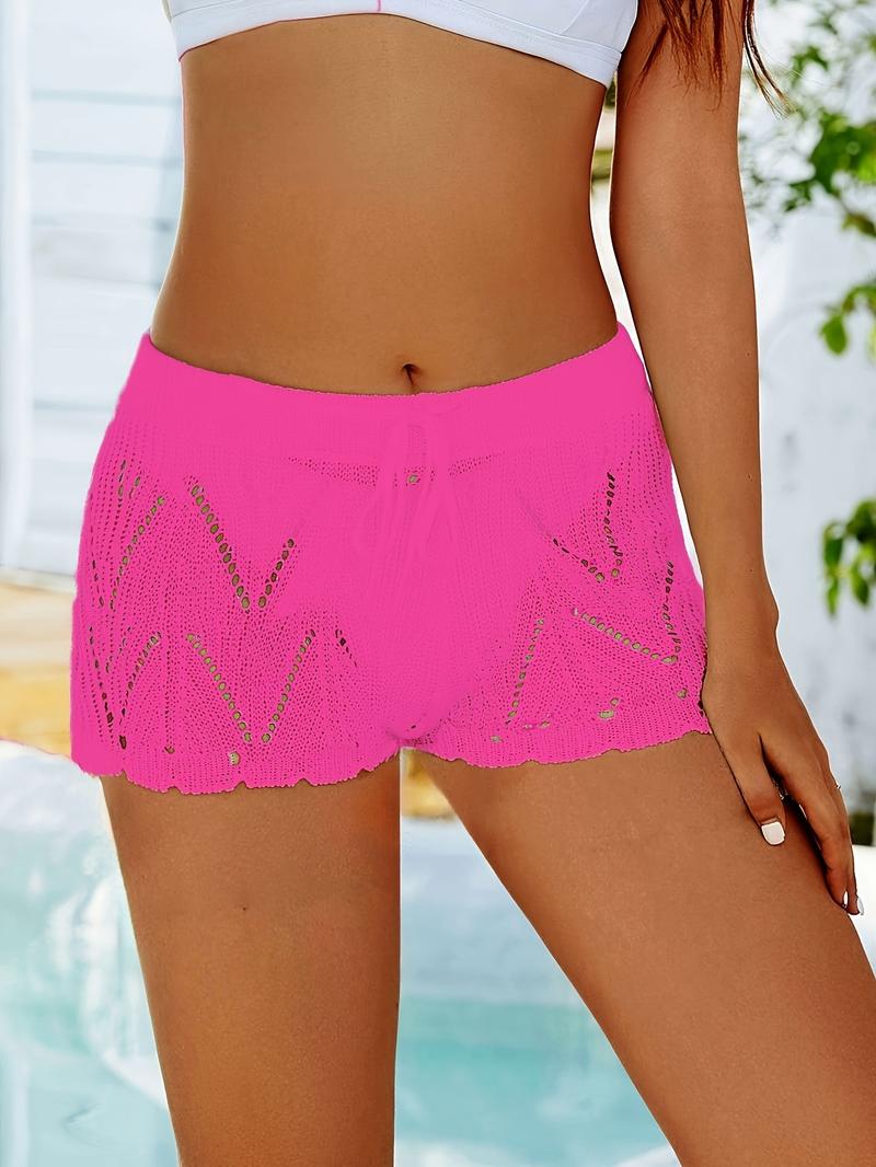 Product Introduction of Women's Crochet Shorts with Scallop Trim - Comfortable Elastic Waist Beachwear 9
