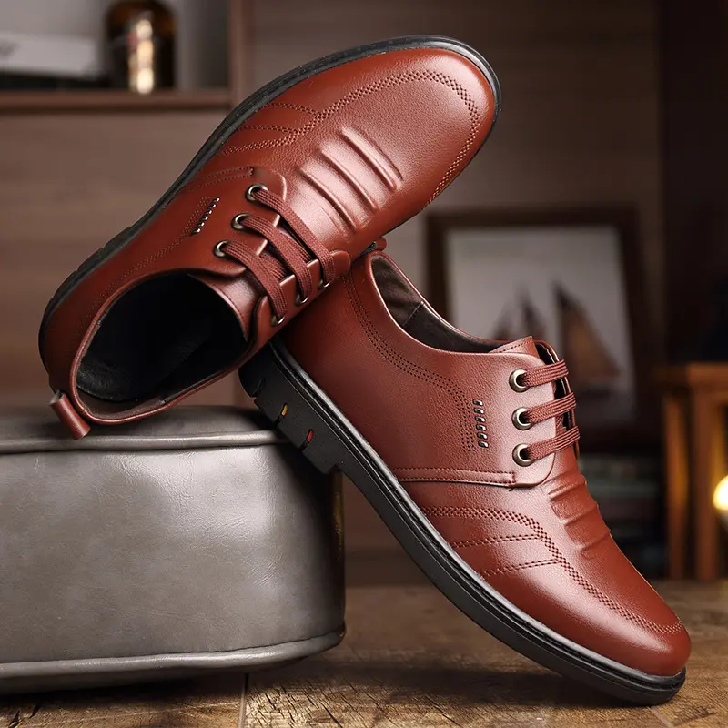 Men's leather shoes breathable men's shoes round head soft sole foreign trade casual shoes work shoes Footwear Boy 3