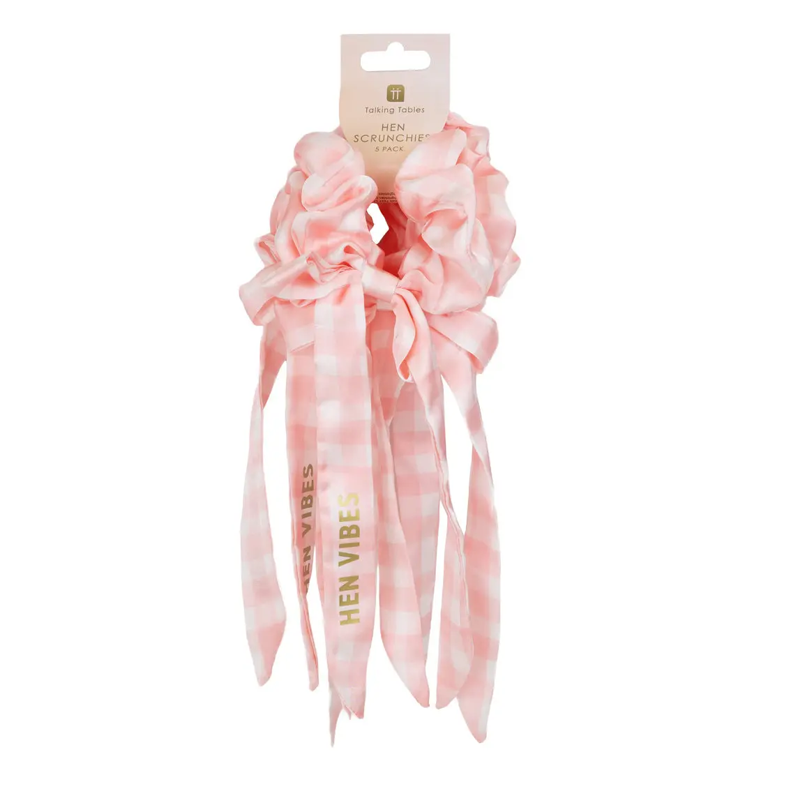Hen vibes pink gingham hair scrunchies (5 pack)