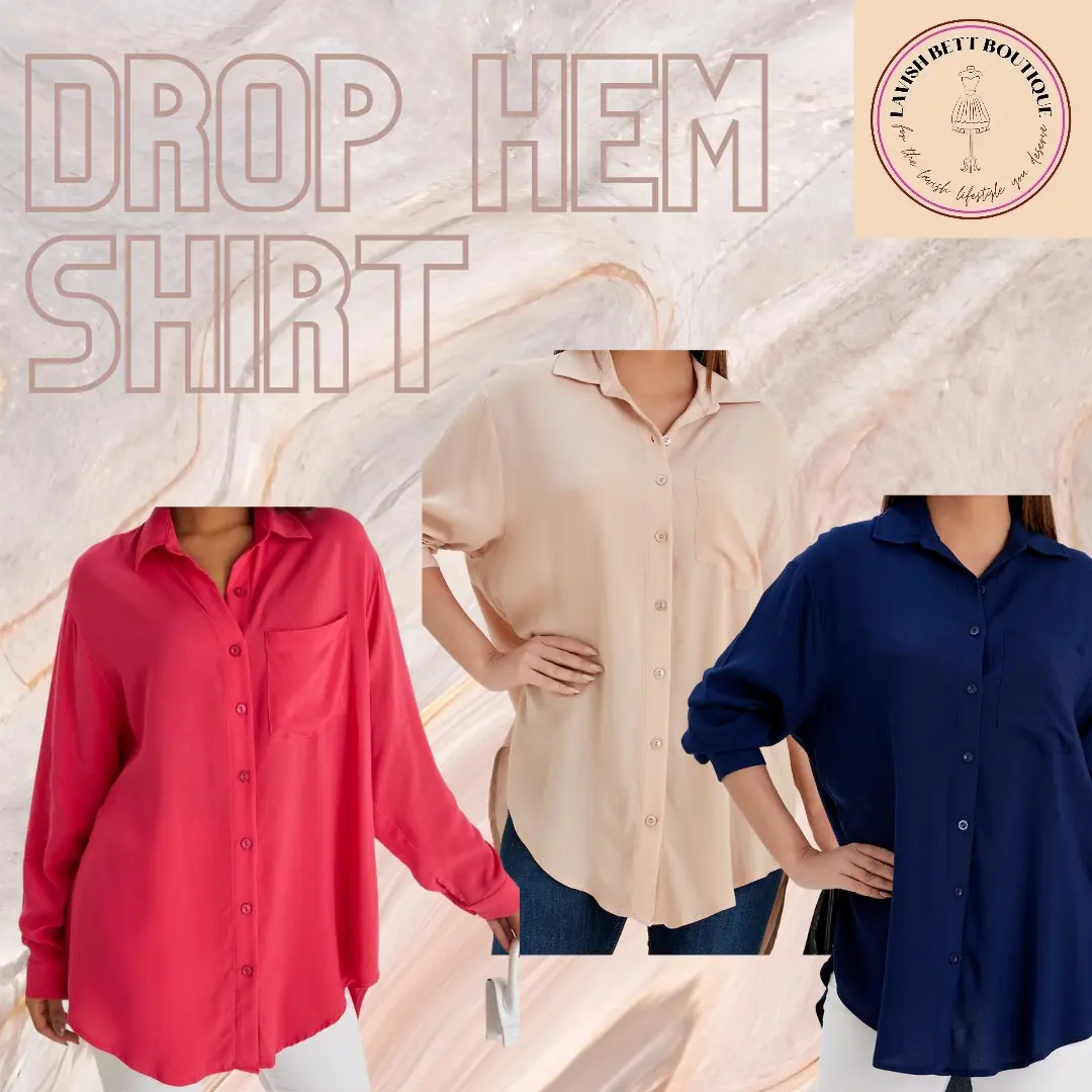 Very Oversize Drop Hem shirt Casual Top Womenswear Blouse Button Matching Pocket Summer