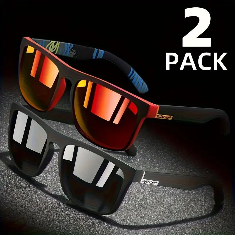 2pcs Square Polarized Sunglasses Anti Glare Sun Shades For Summer Party Vacation Travel Driving Fishing 4