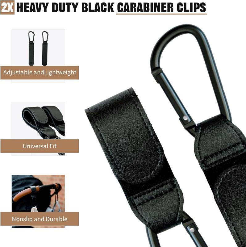 2-Pack Universal Buggy Clips - Non-Slip Black Carabiner Hooks | Securely Attach Shopping Bags, Diaper Bags, or Handbags to Any Pram, Stroller, or Pushchair | Holds up to 5kg | Stroller Accessories 1