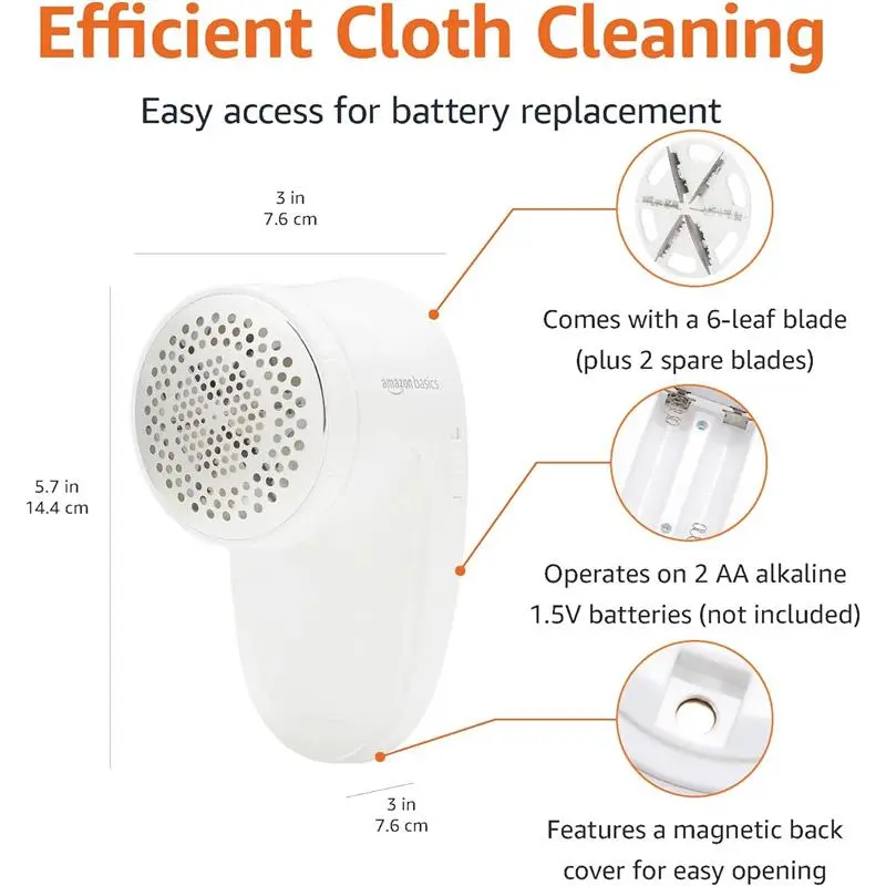 s Battery-Operated Fabric Shaver, Lint and Fuzz Remover with 2 Spare Blades, White 6