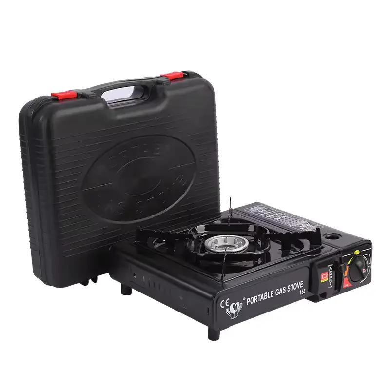 Super Grills Portable Camping Gas Cooker Single Burner Stove Automatic Ignition System Compact Portable Outdoor Gas Stove,Butane BBQ Outdoor Party Stove with Carry Case (Black) Handy Round