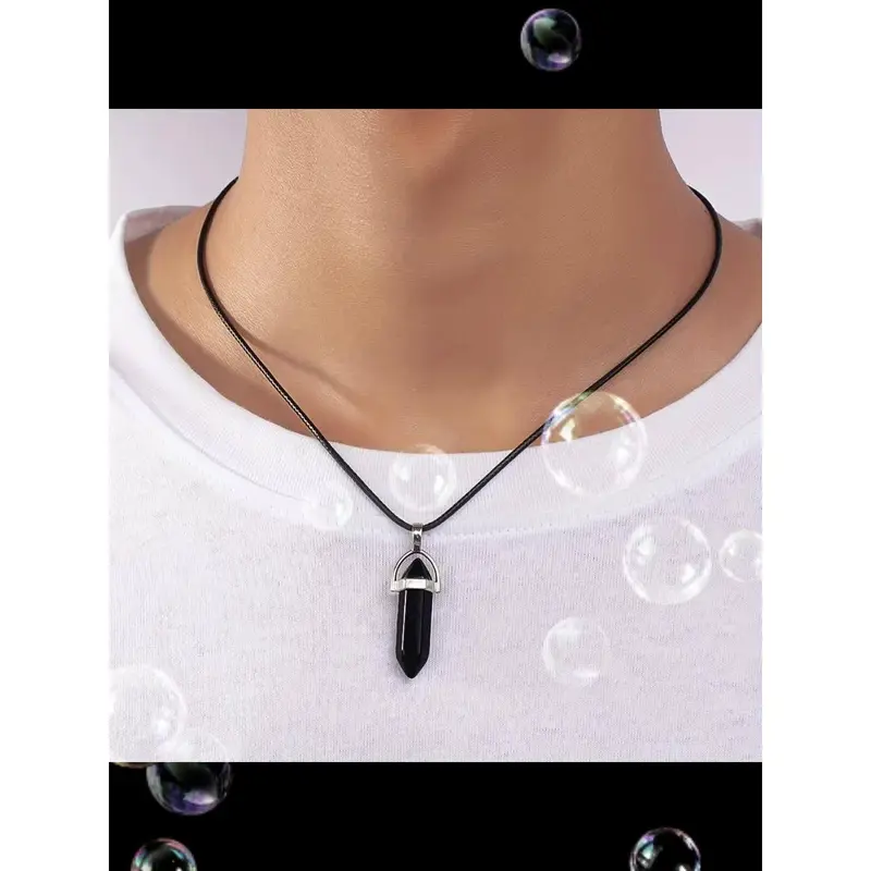 E&I    Black Crystal Hexagonal Pendant Necklace with Stylish Design - Ideal for Casual Wear and Couples' Vacations 3