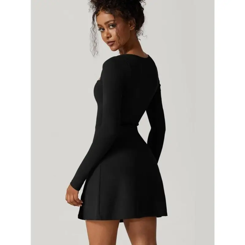 Women's Split Thigh Square Neck A Line Dress, Casual Long Sleeve Mini Dress, Ladies Clothes for All Seasons 1
