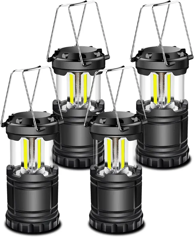 LED Camping Lantern, Battery Operated Collapsible Portable LED Lanterns, Emergency Lights with Foldable Hook for Hiking, Camping, Outages, Black(Pack of 4) 0