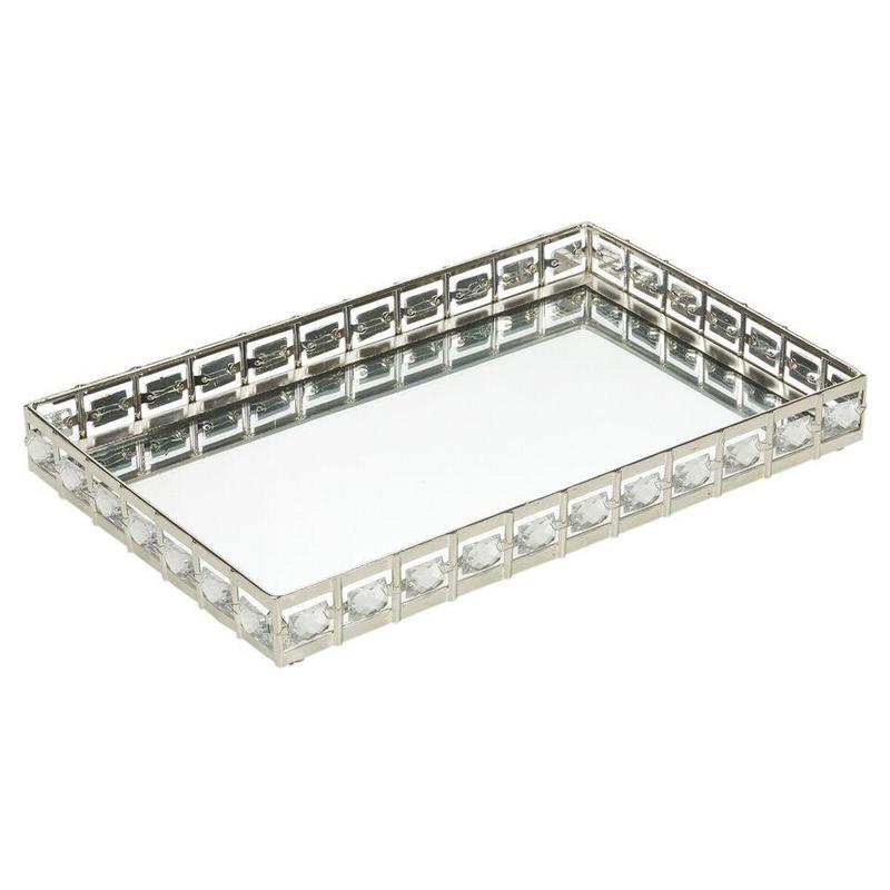 Rectangle Silver Mirror Tray - 32cm x 24cm Stylish Multipurpose Plates Round Family 0