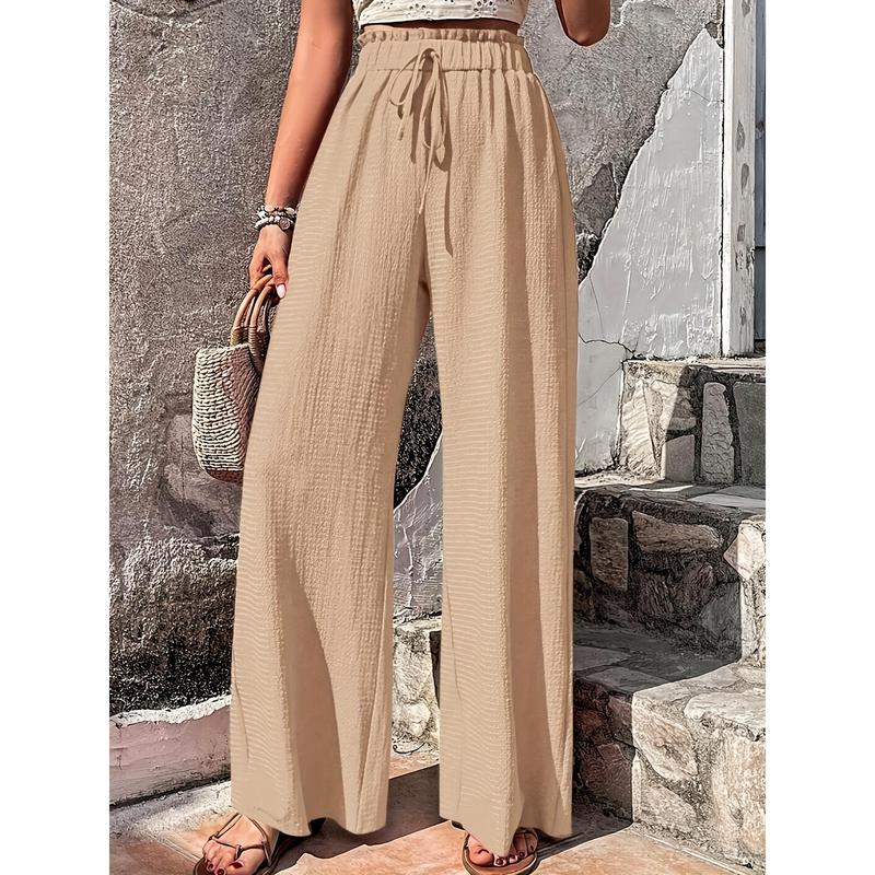 Chic Solid High Waist Wide Leg Pants - Breathable Casual Style for Spring & Summer - Fashionable Womens Clothing, Flattering Fit, Everyday Comfort 2