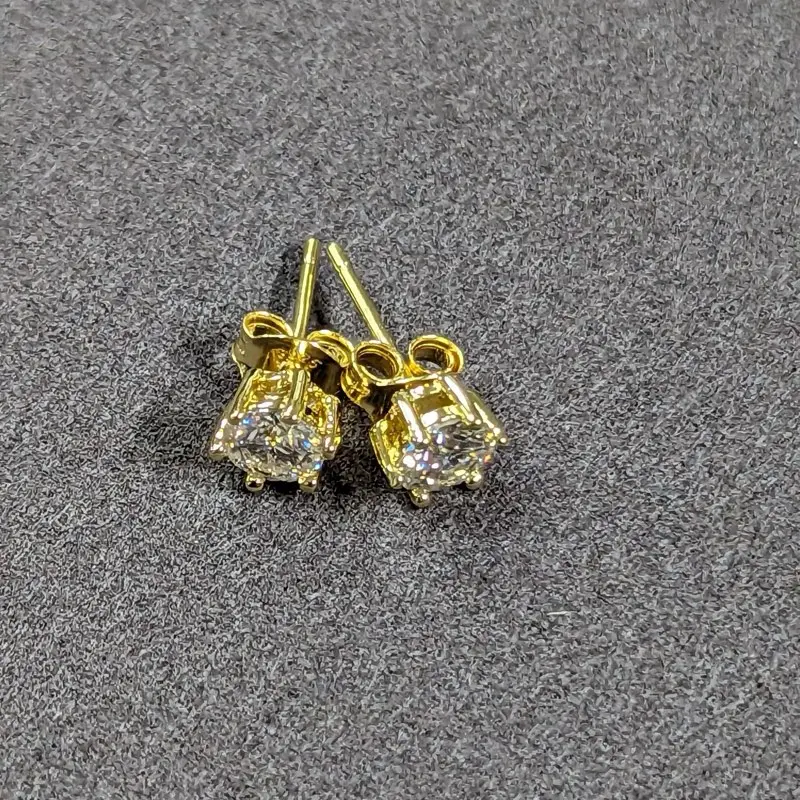 5 claws Moissanite 18k Yellow Gold Plated Solid Silver 925 Studs Earrings for Women