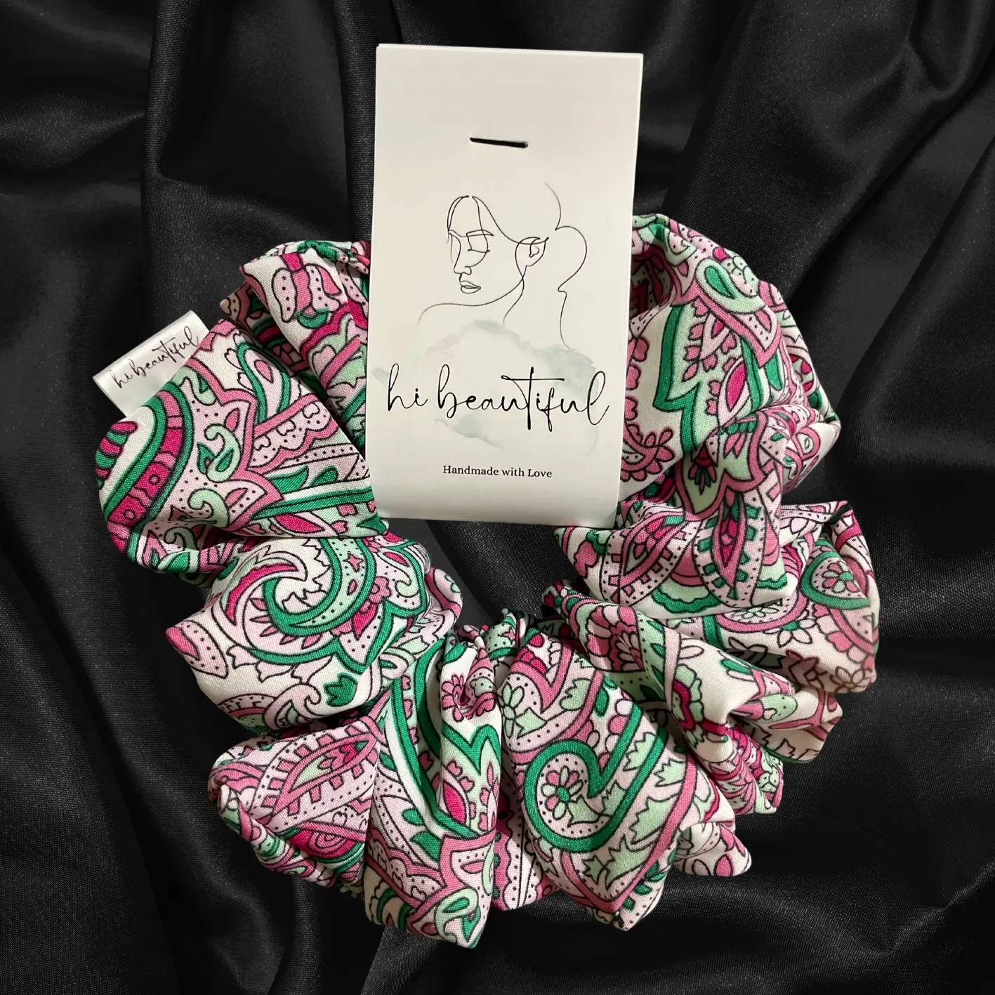 HiBeautiful Handmade Paisley Scrunchie in Medium and XXL Sizes