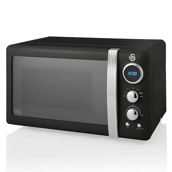 Swan Retro Black 1.5L Kettle, 4 Slice Toaster & 20L Digital Microwave Set 3