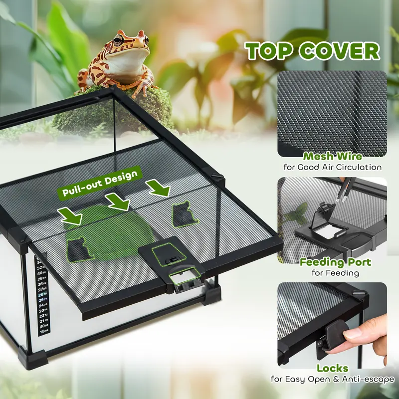 PawHut Glass Reptile Terrarium Insect Breeding Tank Vivarium Habitats with Thermometer for Lizards, Horned Frogs, Snakes, Spiders 2