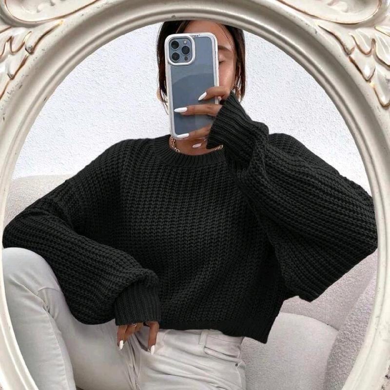 Women's Knitted Oversized Cropped Jumper - Soft and Stretchy Material - Perfect for Winter - Fit, Clothing autumnal fits fashion coat 3