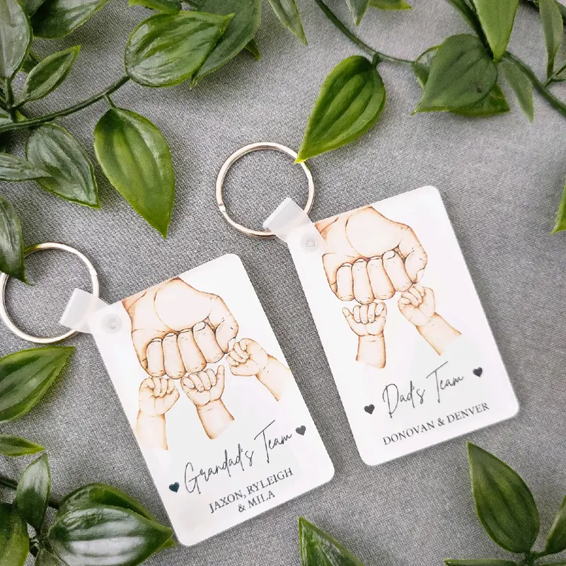 Personalized Acrylic Keychain - Daddy's Team Fist Bump Keyring - Father's Day Gift for Dad, Grandpa, Husband 1
