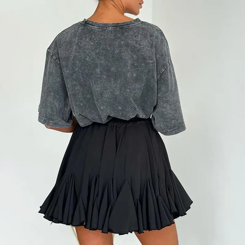 2024 summer new women's dress solid color elegant ruffled irregular pleated half skirt Chic Comfort 7