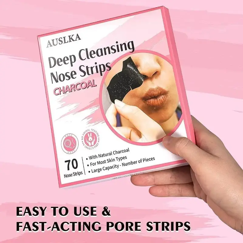 AUSLKA Deep Cleansing Blackhead Remover Strips,70 Count,Nose Strips Blackhead,Charcoal Strips For Blackheads 5