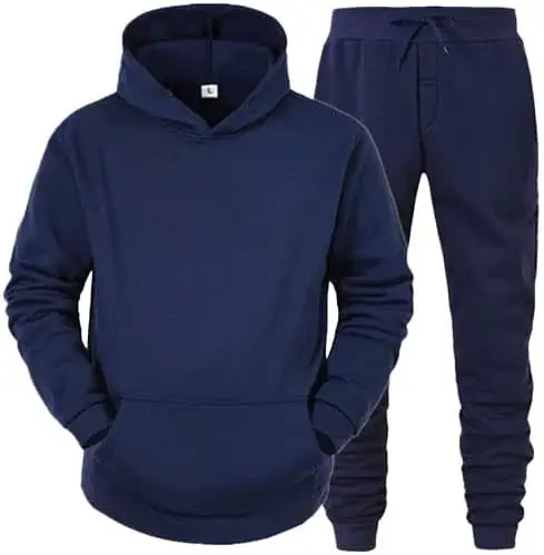 Men's Tracksuits Set Plain Fleece Slim FIT Pullover Kangaroo Pocket Hoodie and Jogging Bottoms Trouser Overalls Outfit Ribbed Polyester Underwear Top Menswear 1